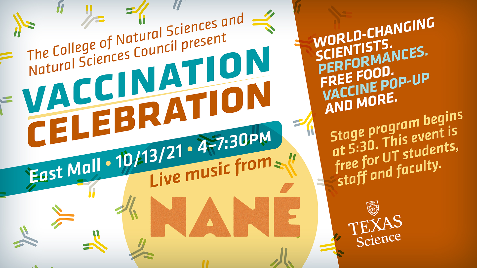 Vaccination Celebration • East Mall • 10/13/21 • 4-7:30pm • Live music from Nané