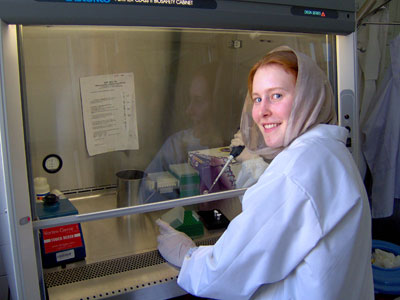 Biology major Grace Eckhoff in the Naval Academy Medical Research Unit lab in Kabul. 